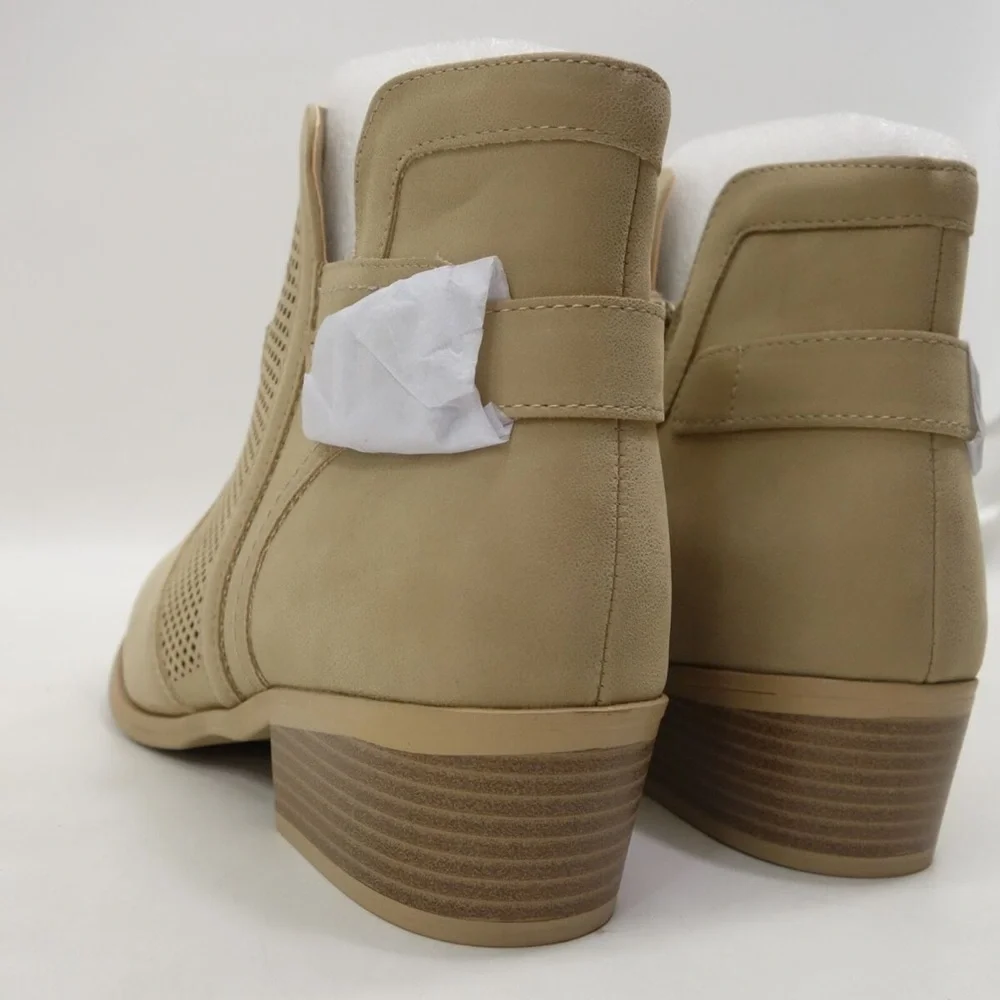 SALE! Mia Womens Beige Katrine Zipper Block Heeled Bootie NEW NO BOX